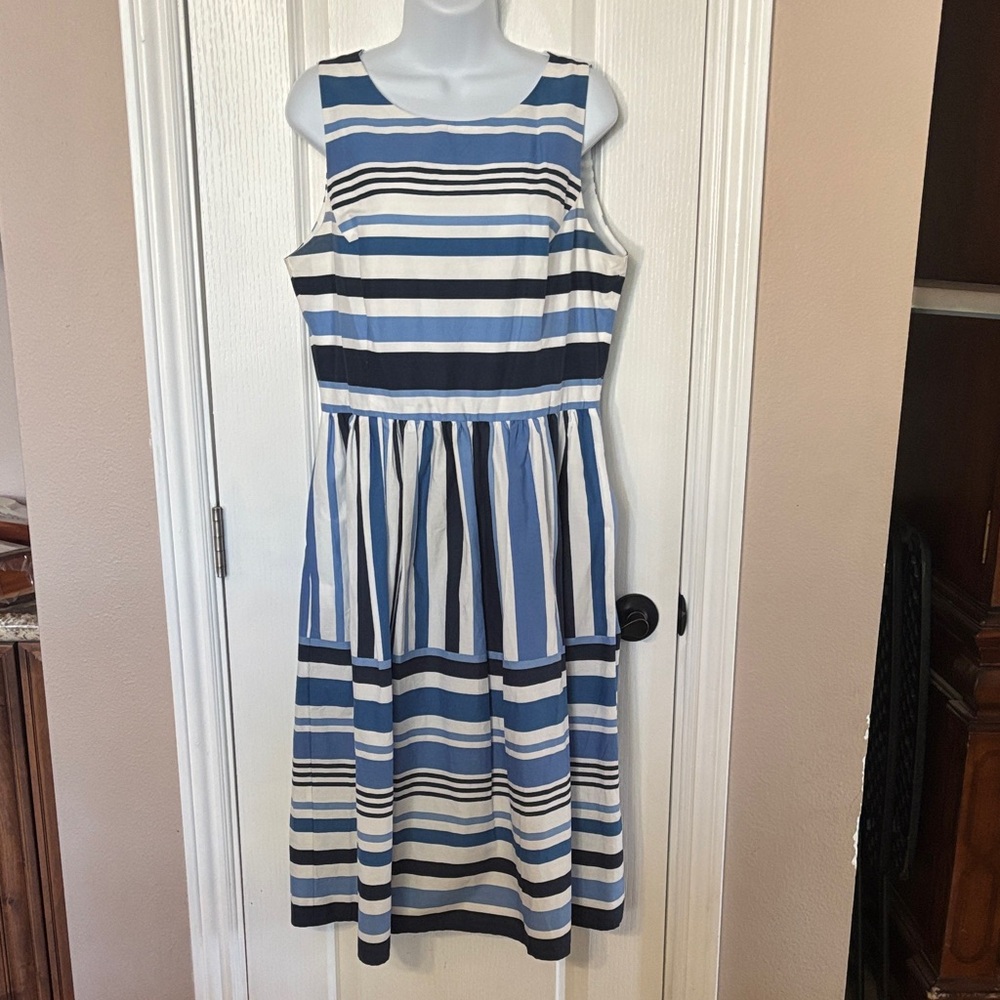 Vince Camuto Blue Stripe Classic Nautical-Style‎ Sleeveless Midi Dress Size 12